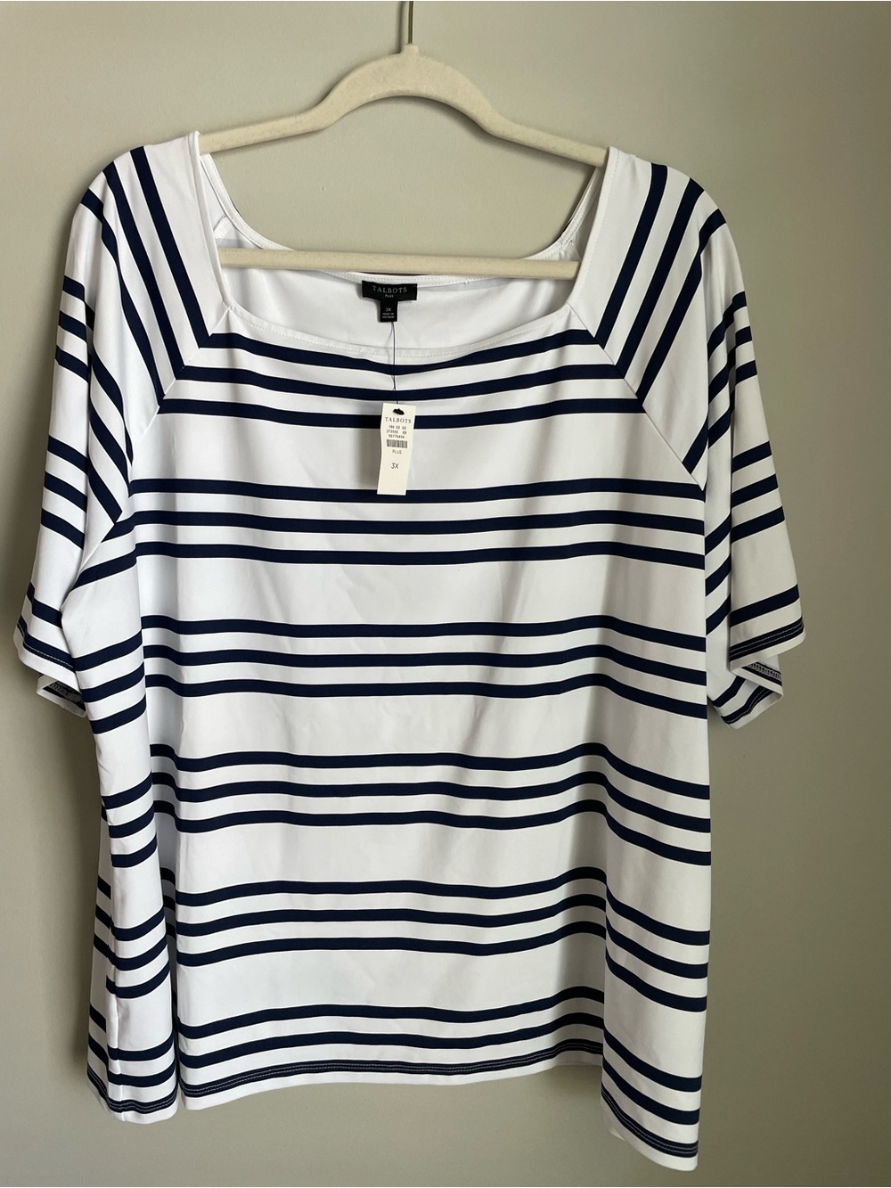 Talbots Navy & White Striped Square-Neck Short Sleeve Top